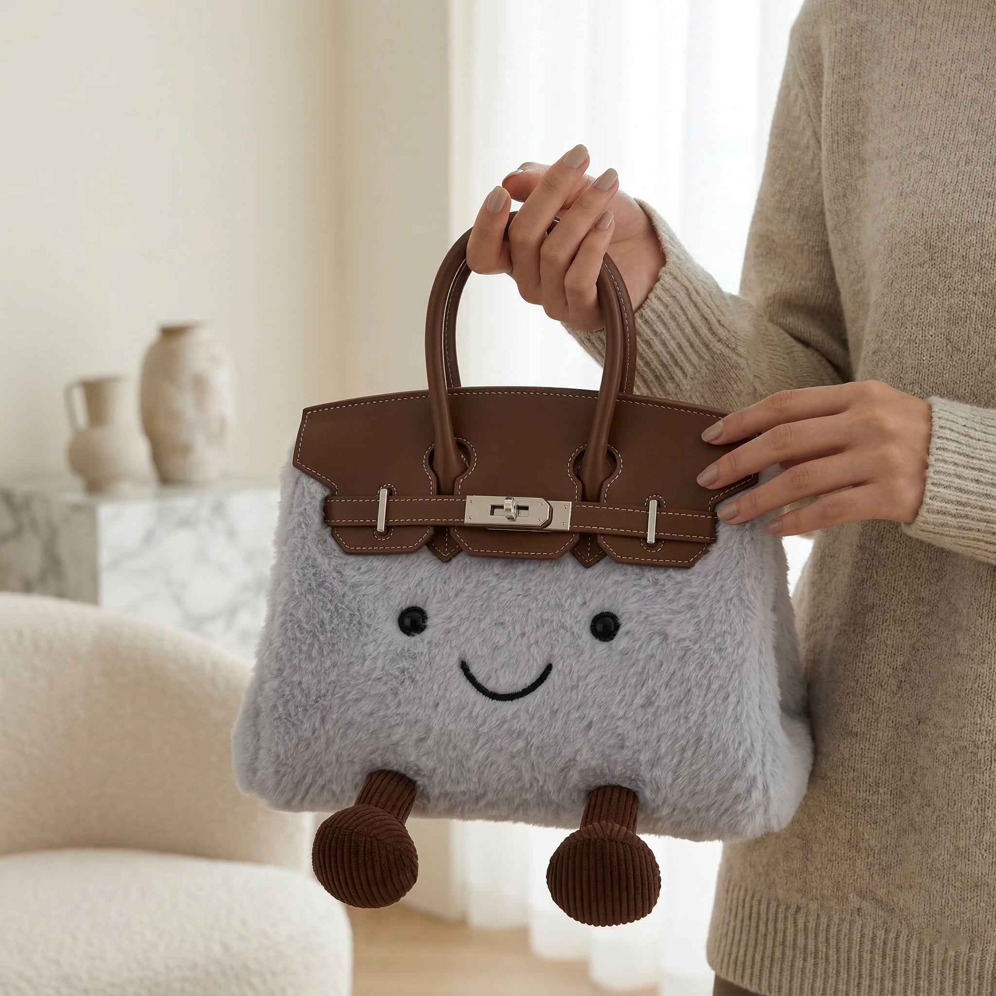 Fluffy Birkin Bag (Grau)