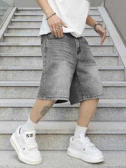 Manfinity EMRG Herren Lässig Denim Shorts mit weitem Bein und Kordelzug