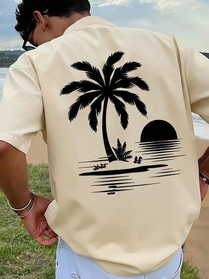 Herren Grafik-Muster T-Shirt, Strand Sommer Lose Passform Kurzarm