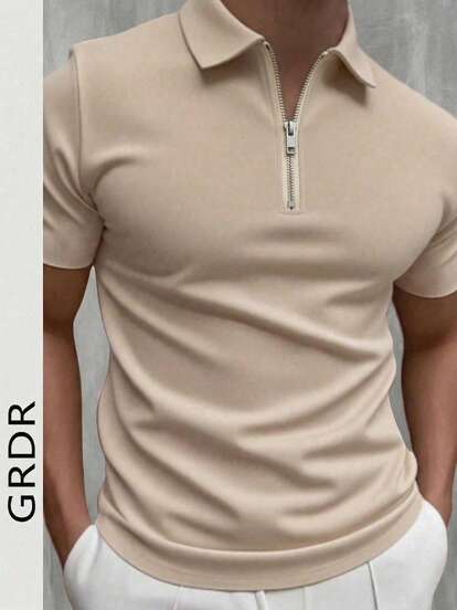 GRDR Herren Sommer Polokragen Halb-Reißverschluss Kurzarm T-Shirt