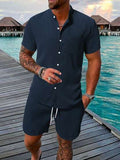 Manfinity RSRT Herren Urlaubs Lässig Set aus einfarbigem Kurzarmhemd und Shorts