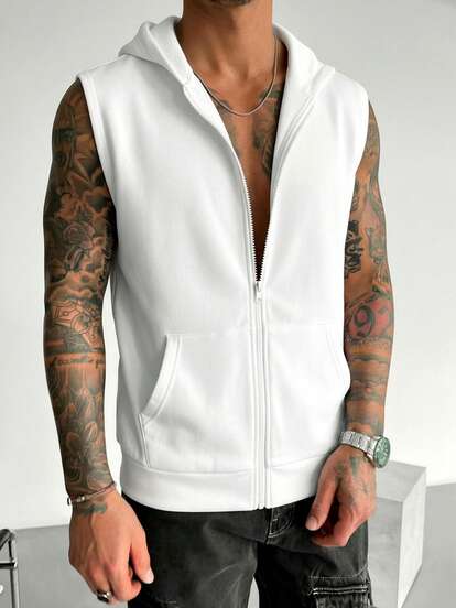 Herren lässiger ärmelloser Hoodie Einfarbig, vielseitiges Sommer-Outfit