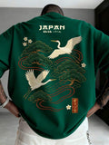 Zrgoth Herren Lässiges, vielseitiges, minimalistisches T-Shirt mit japanischem Kranich-Muster, Kurza