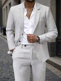 Manfinity Mode Herren Grau gestreifter strukturierter Frühlings-Blazer Anzug