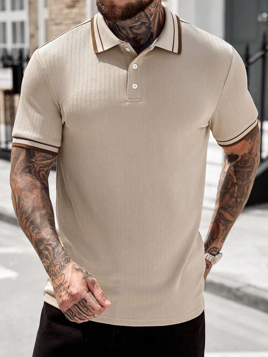 Manfinity CasualCool Herren strukturiertes Jacquard Rippkragen Poloshirt Set