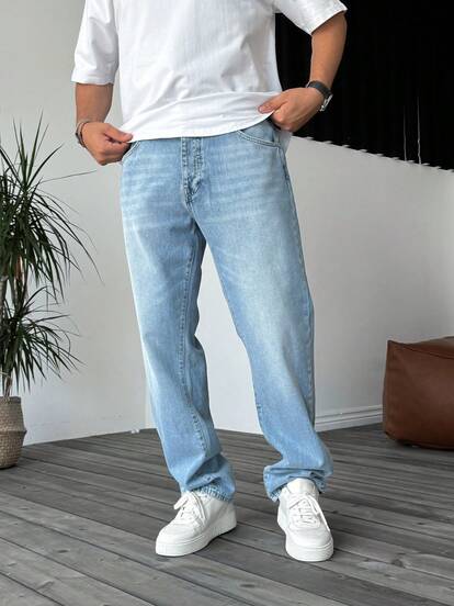 Herren Y2K Straight Leg gewaschene Lässig Jeans, minimalistisch