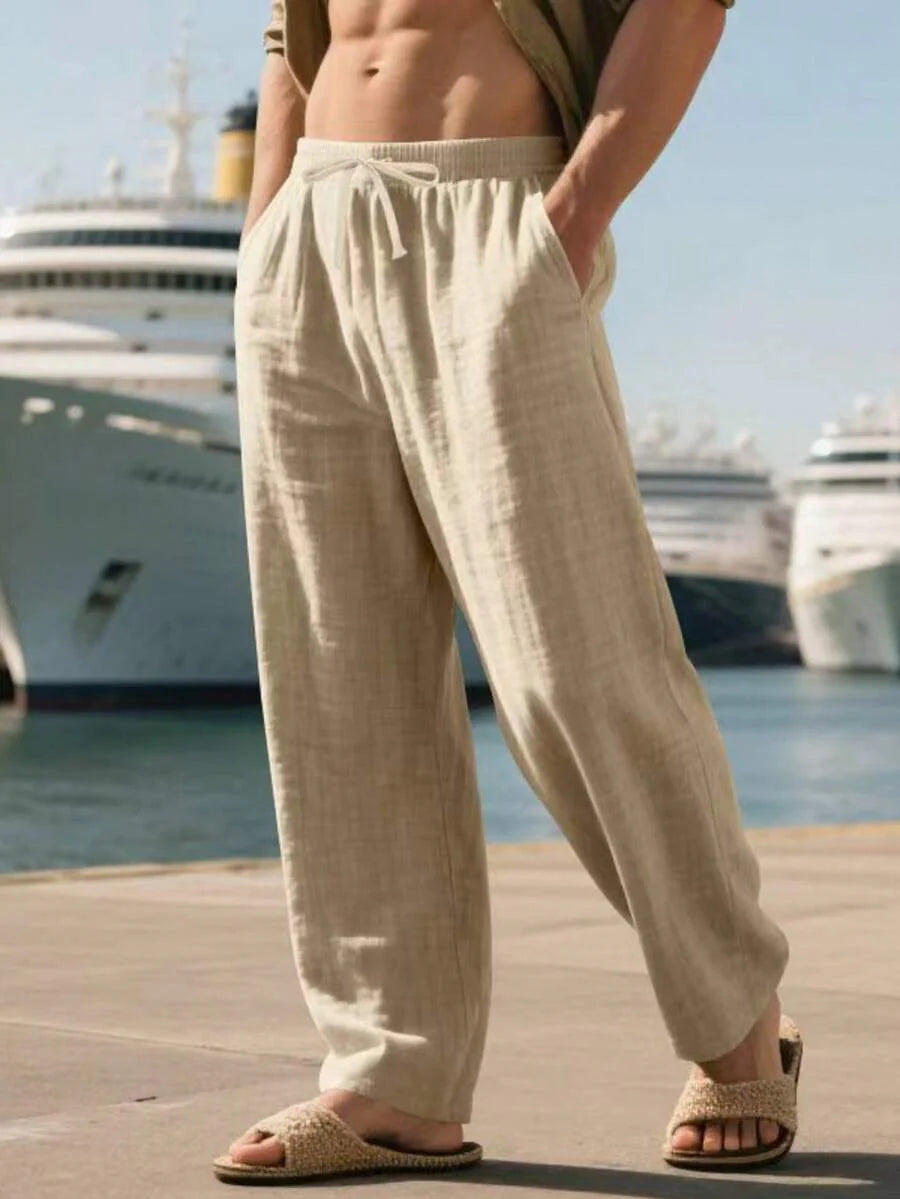 Herren atmungsaktive dünne Leinen Loose Lässig Sporthose, geeignet für Strand, Frühling/Sommer