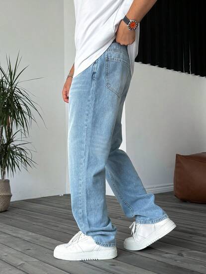 Herren Y2K Straight Leg gewaschene Lässig Jeans, minimalistisch
