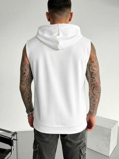 Herren lässiger ärmelloser Hoodie Einfarbig, vielseitiges Sommer-Outfit