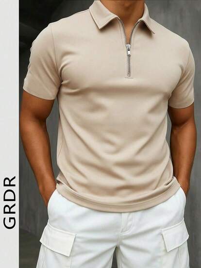 GRDR Herren Sommer Polokragen Halb-Reißverschluss Kurzarm T-Shirt