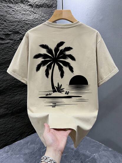 Herren Grafik-Muster T-Shirt, Strand Sommer Lose Passform Kurzarm